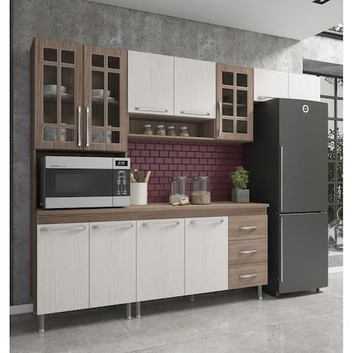 Menor preço em Cozinha Completa Sophie Paris Modulada 4 Peças 260 Cm 11 Portas 3 Gavetas Com Tampo Nogal Salinas Nogal  
