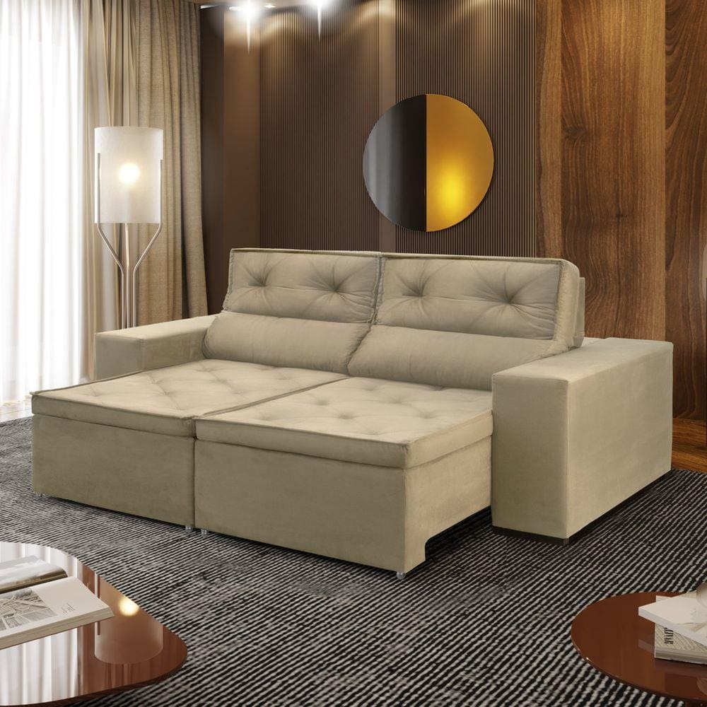 Sofa recife 2 lugar retratil reclinavel 2 05m com molas espresso moveis preto Extra