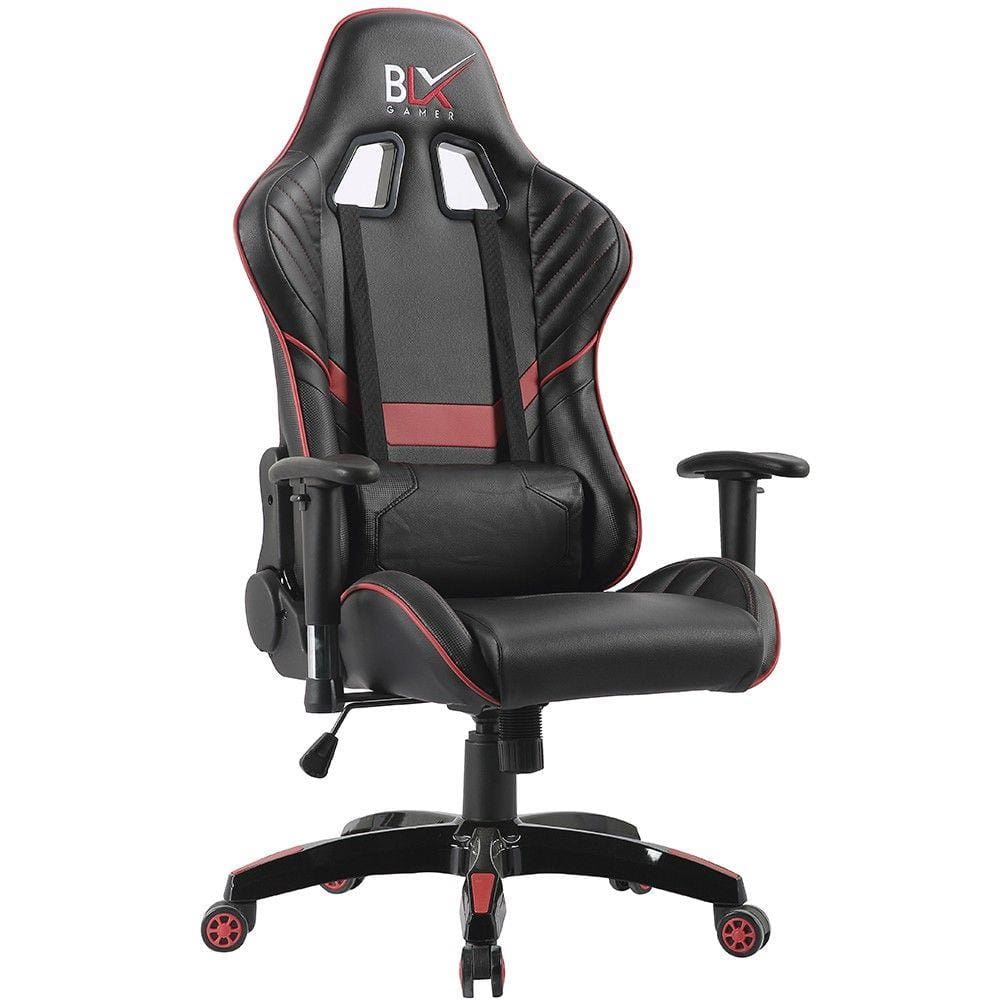 Cadeira Gamer Giratória com Almofada e Elevação a Gás BLX 6009 G Courino Preto Vermelho - Lyam Decor