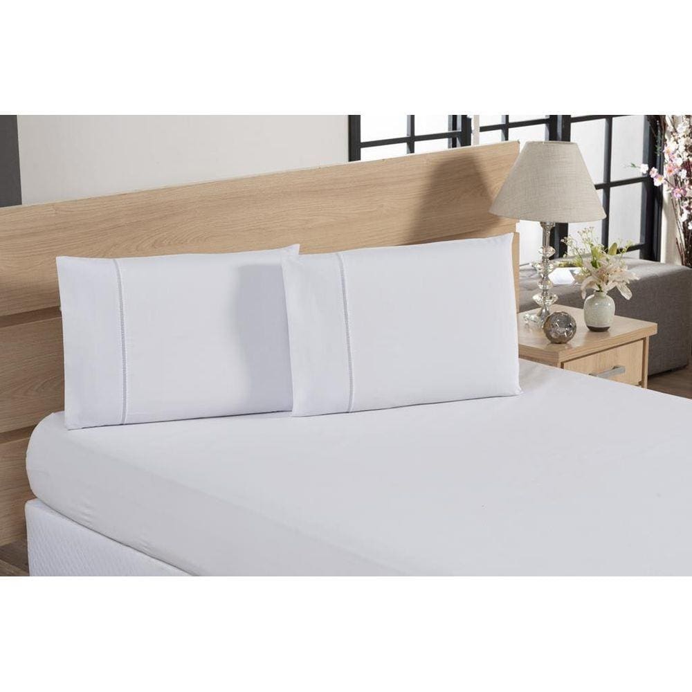 Jogo De Lençol Queen 100% Algodão Ponto Palito 3 Pçs Branco