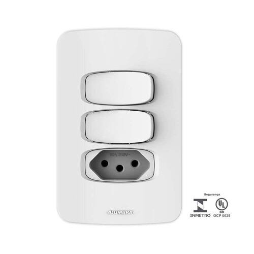 Interruptor duplo tomada 10A com placa 4X2 Gracia branco Alumbra Alumbra Menor preço em Interruptor duplo tomada 10A com placa 4X2 Gracia branco Alumbra Alumbra