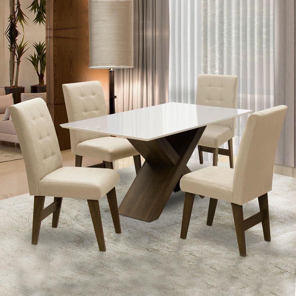 Conjunto Sala de jantar mesa Cronos off white em mdf 8 Cadeira