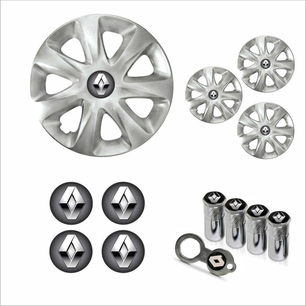 Jogo Calota Aro 13 Clio 2014 2015 Renault + Emblema Resinado + Tampa Ventil Antifurto