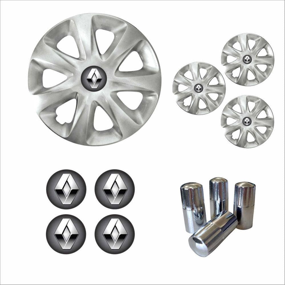 Jogo Calota Aro 13 Clio 2014 2015 Renault + Emblema Resinado + Tampa Ventil Cromada