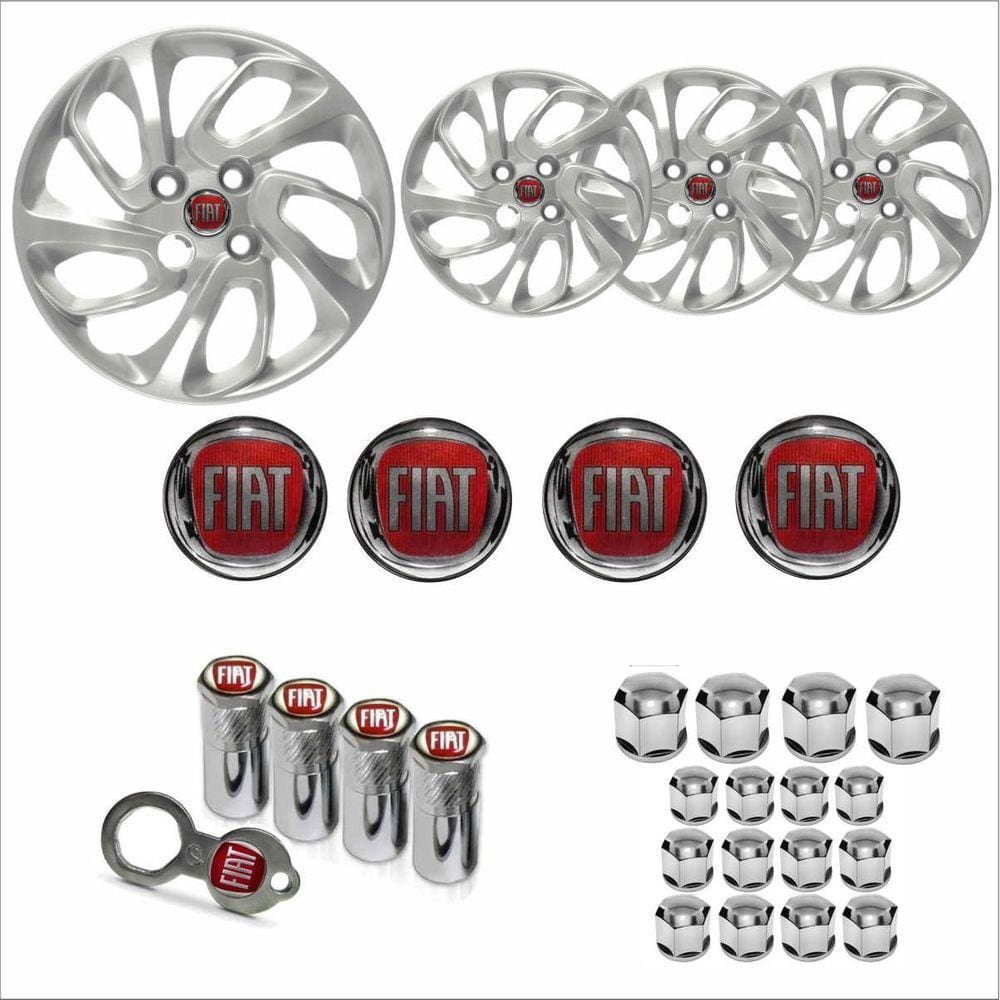 Jogo Calota Aro 14 Uno Attractive 2015 2016 Fiat + Emblema Resinado + Tampa Ventil + Capa Parafuso
