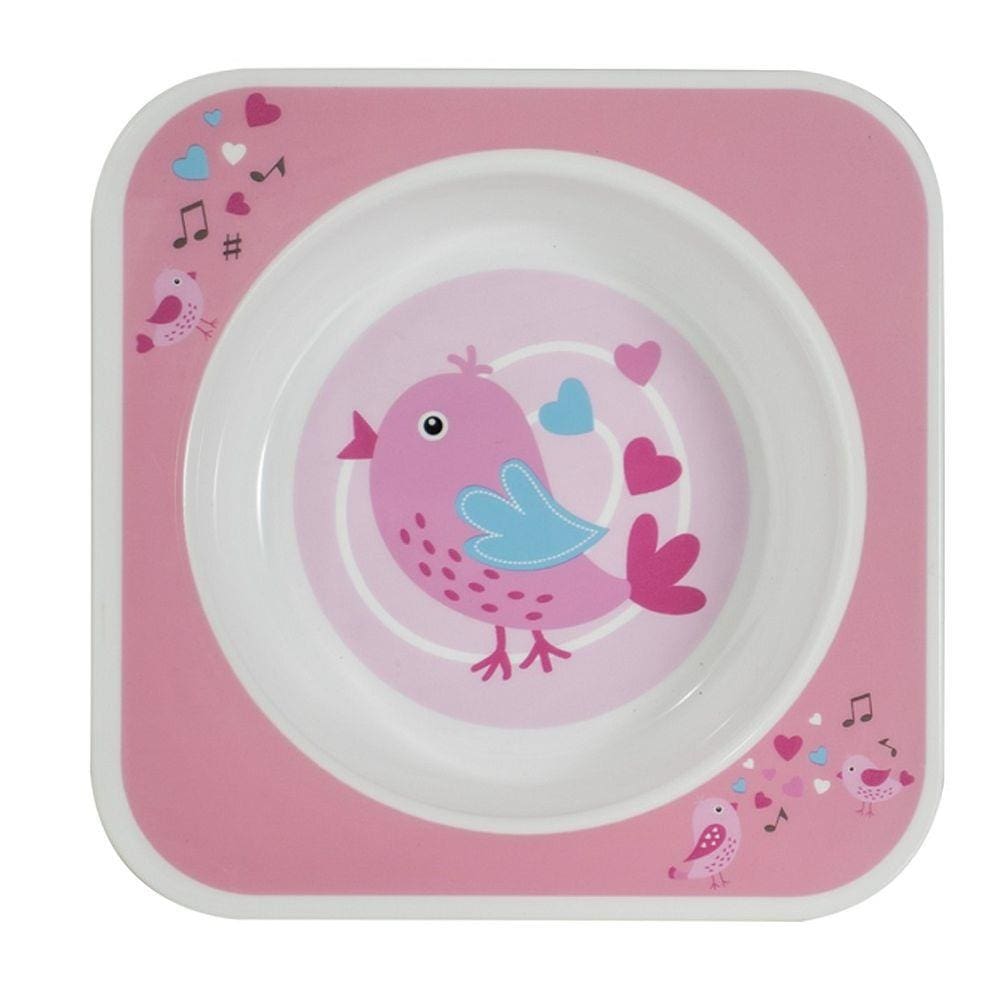 Prato Bowl Alimentação Quadrado Pássaro Rosa Kababy 1121R