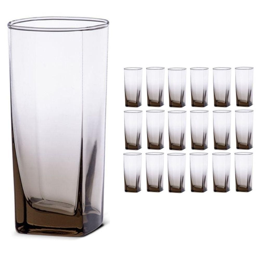 Copo Vidro 320ml (Suco, água) BALI SOLID kit com 18 Cinza