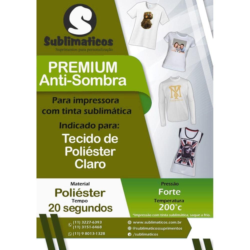 50 Fls de Papel Sublimático Anti-Sombra Tamanho 20x30 cm