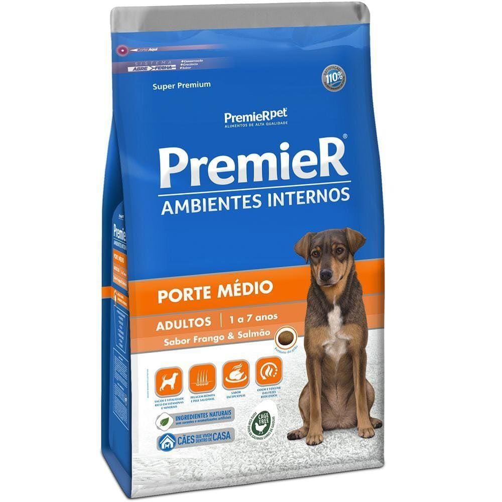 Ração Premier Ambientes Internos Cães Adultos 12Kg Porte M