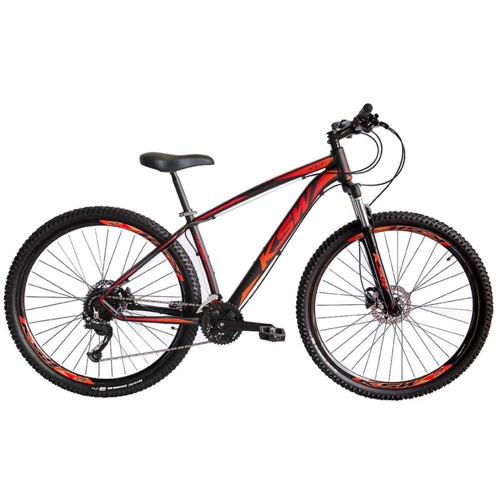 Bicicleta Aro 29 KSW XLT 2020 27v Hidráulico K7 e Trava Preto com Vermelho e Laranja 15