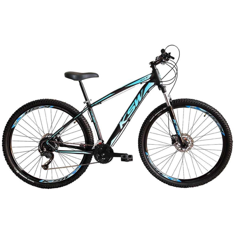 Bicicleta Aro 29 KSW XLT 2020 27v Hidráulico K7 e Trava Preto com Azul 17