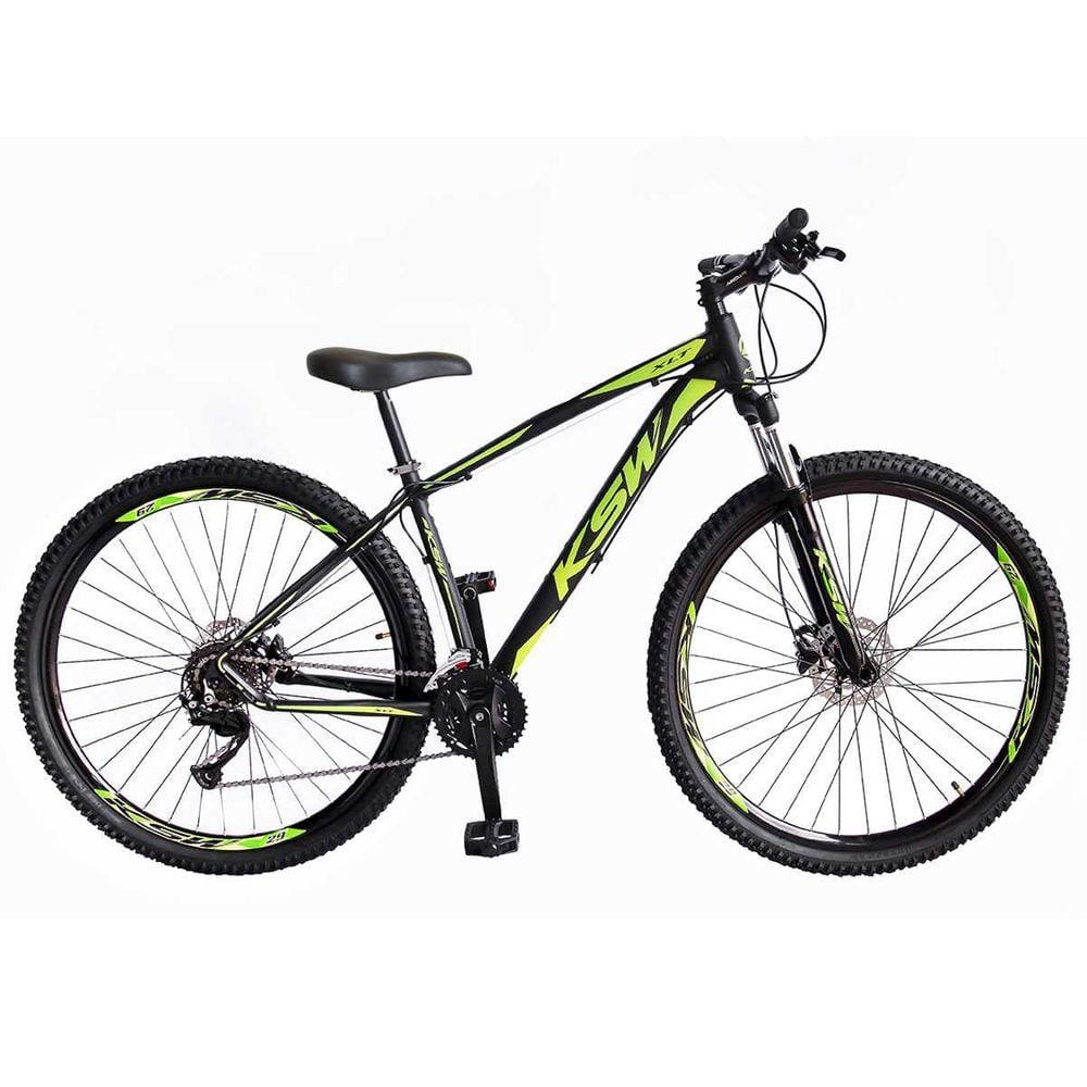 Bicicleta Aro 29 KSW XLT 2020 27v Hidráulico K7 e Trava Preto com Verde 21