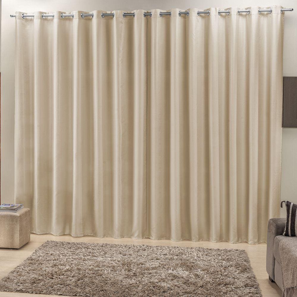 Cortina 2 Mts Sala Quarto Escritório Ráfia Trilho Comum Baratissima Bege