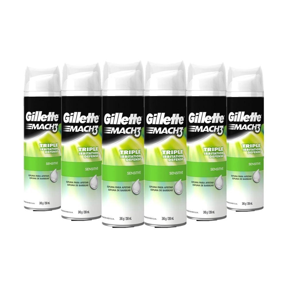 Kit Espuma de Barbear Gillette Mach3 Sensitive com 6 Unidades