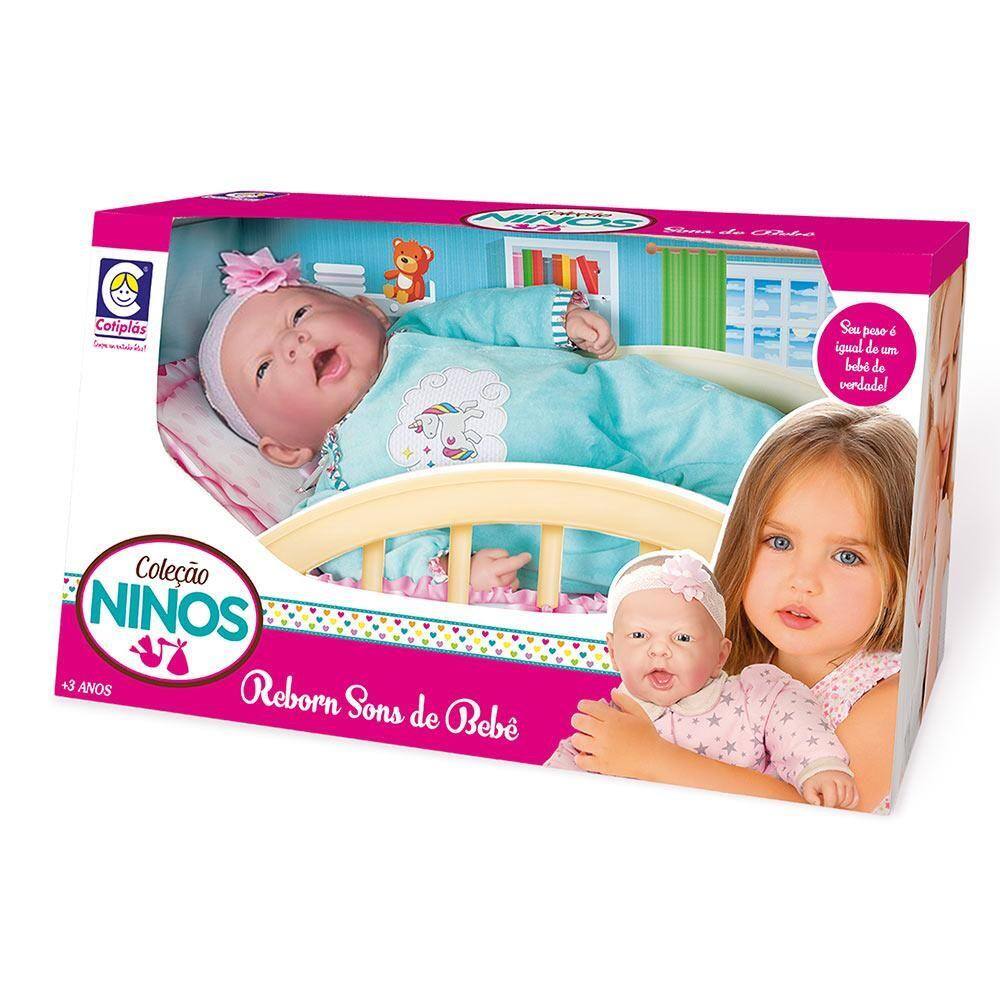 Boneca Coleção Ninos Reborn Menino - Sons de Bebê - Boneca Coleção