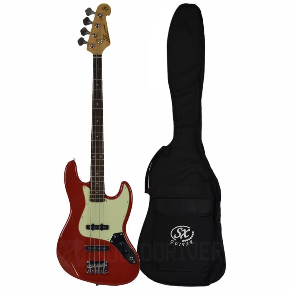 Baixo SX Jazz Bass Vermelho SJB62 FR Fiesta Red Contrabaixo 4 Cordas Passivo com Bag Reforçada