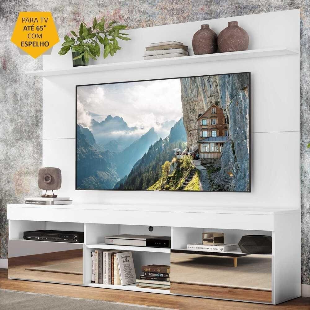 Rack c/ Espelho e Painel TV 65" c/ Prateleira Madri Multimóveis