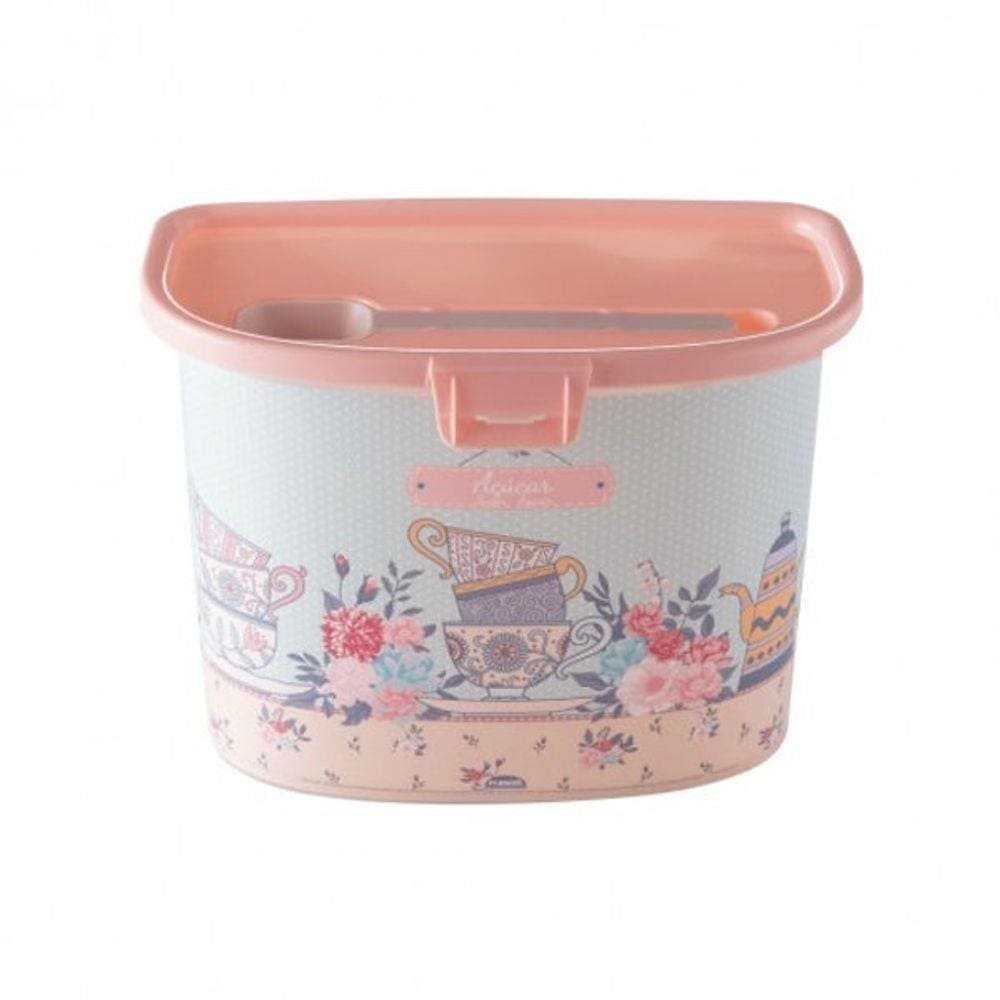 Pote de Plástico para com Colher e Trava Rosa