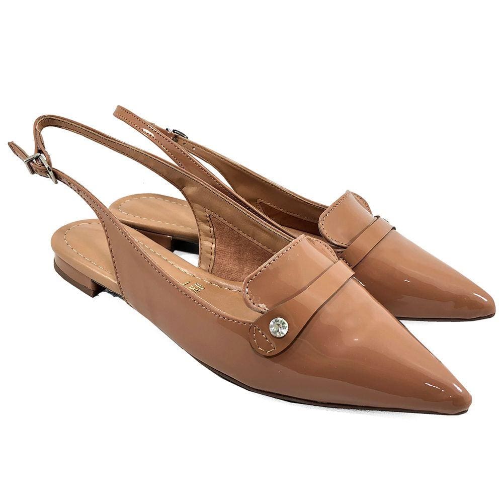 Sapatilha Vizzano Bico Fino Verniz Strass Feminina - Caramelo