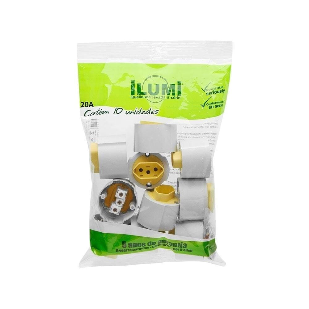 Tomada Sobrepor Bipolar 2P+T 20A 250V Cinza 10X1 - Ilumi