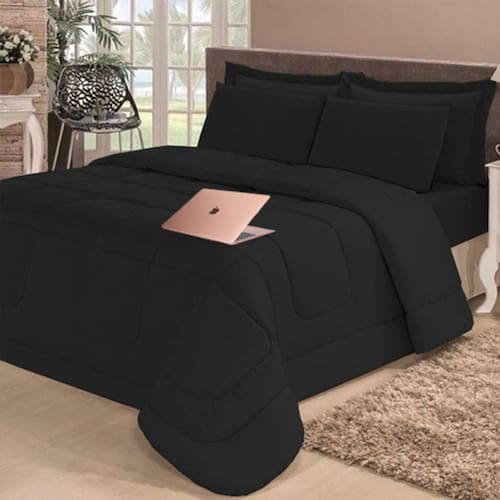 Kit 6 Pçs Edredom Dupla Face Casal Queen com Lençol Preto Cotex é boa?
