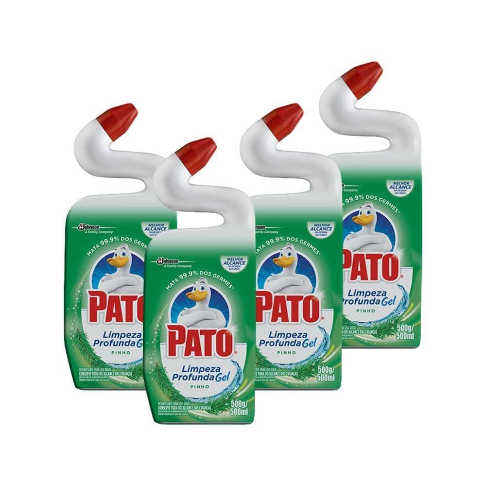 Kit 4 Desinfetante Pato Gel Uso Geral Pinho Limpeza Profunda 500ml