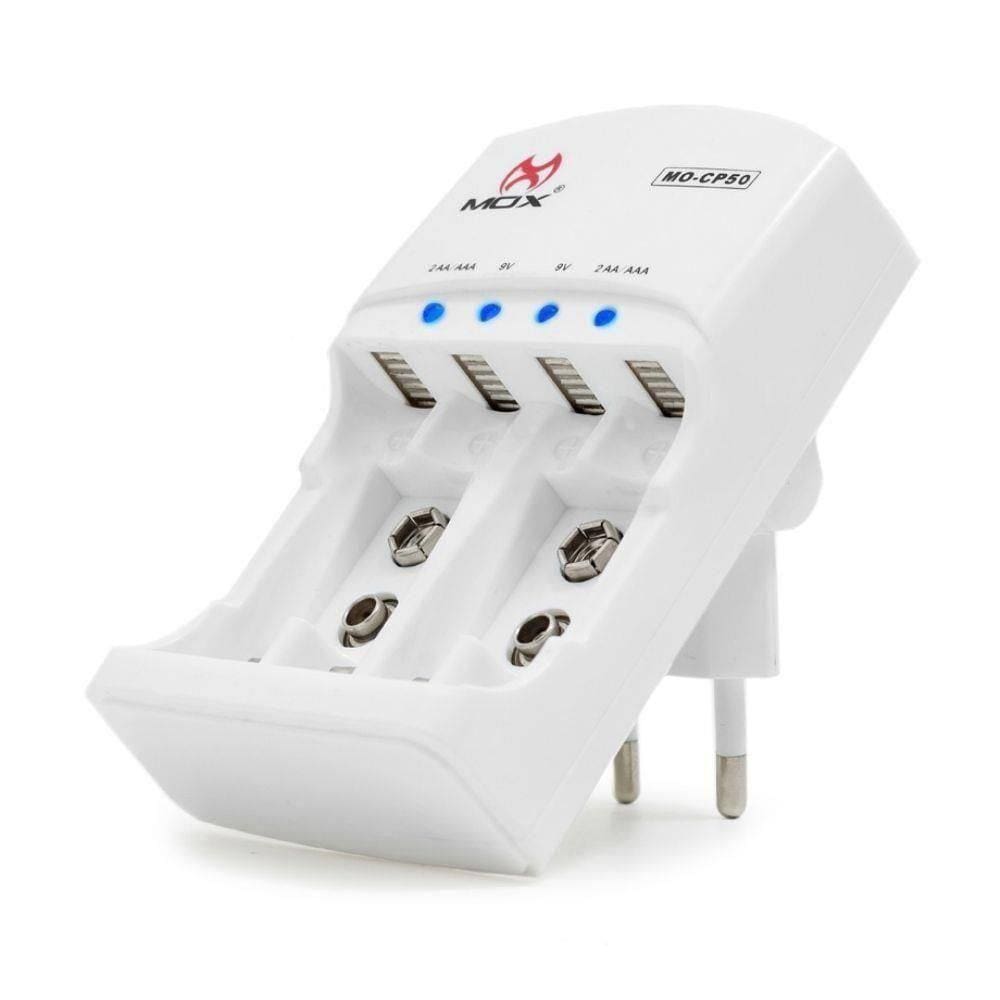 Carregador de Pilhas Aa, Aaa e Bateria 9v Bivolt Mox Cp50