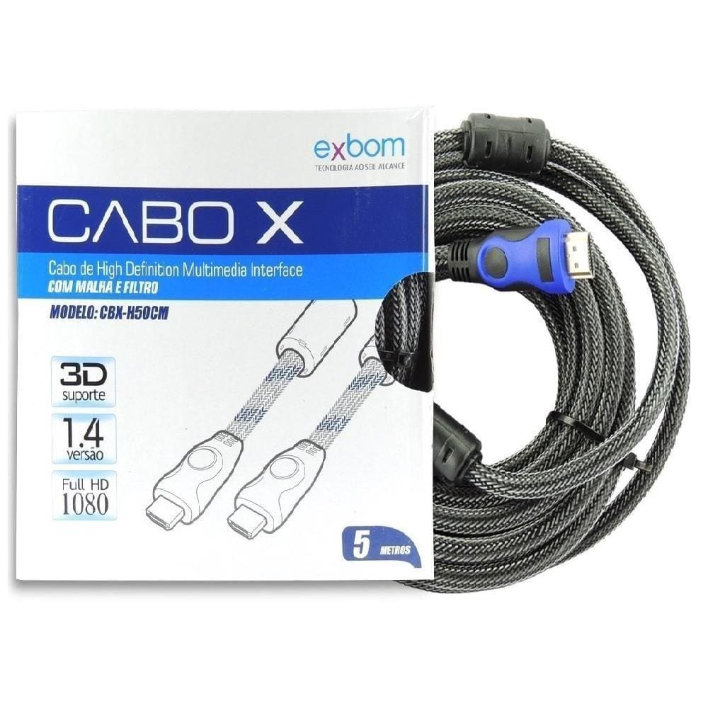 Cabo Hdmi 2.0 4k 1080p Full Hd com Filtro Tv Lcd Led Xbox Ps3 5 Mts
