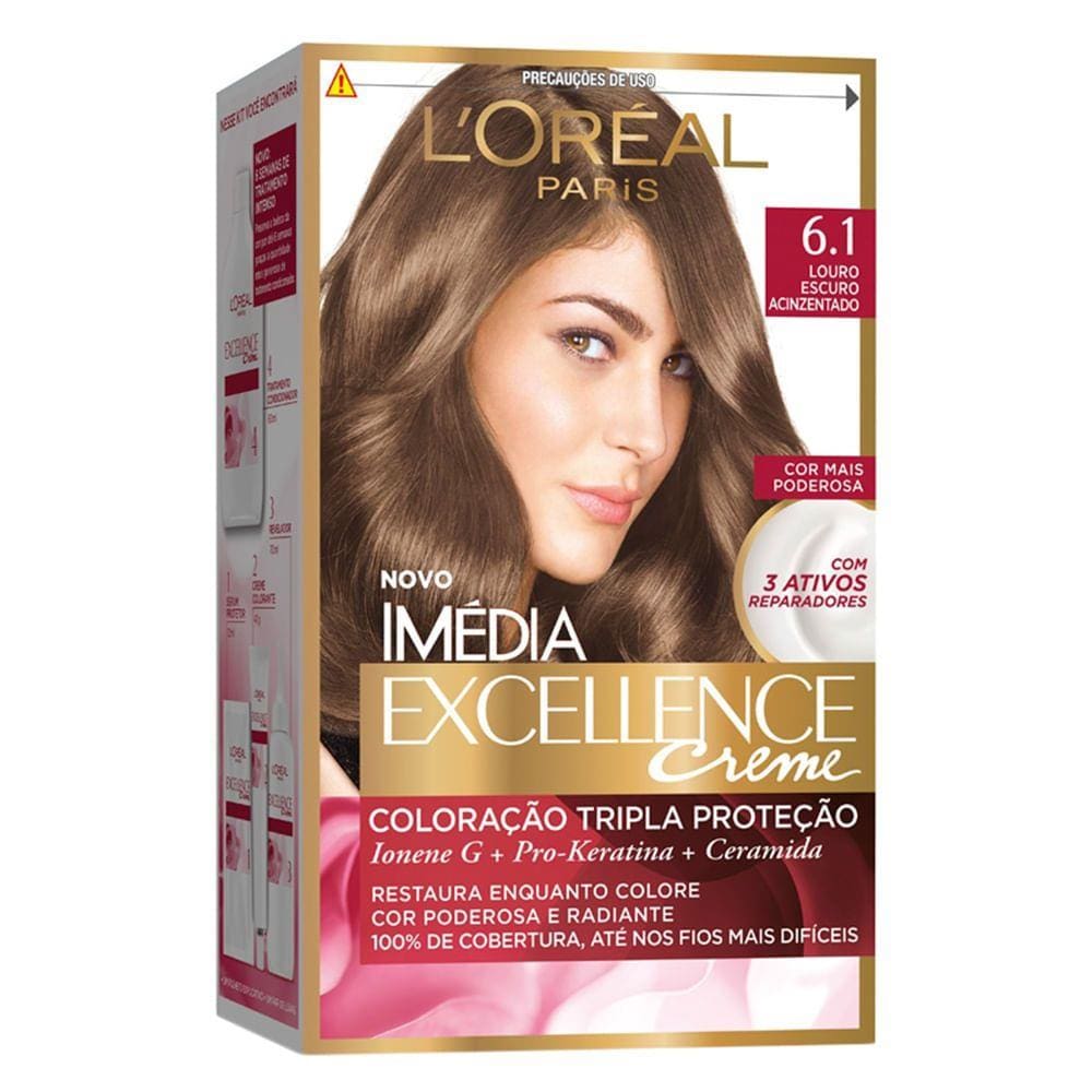 Tintura Creme Imédia Excellence L`oréal Louro Escuro Acinzentado 6.1 Kit