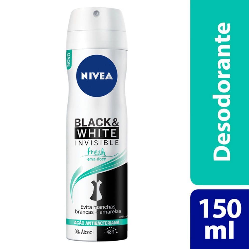 Desodorante Nivea Invisible Black & White Fresh Erva Doce Aerosol Antitranspirante 48h 150ml
