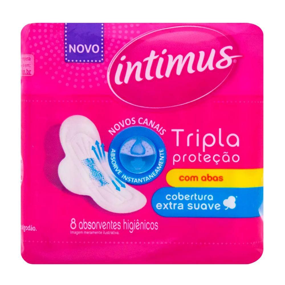 Absorvente Intimus Gel Tripla Proteção Cobertura Extra Suave Com Abas 8 Unidades