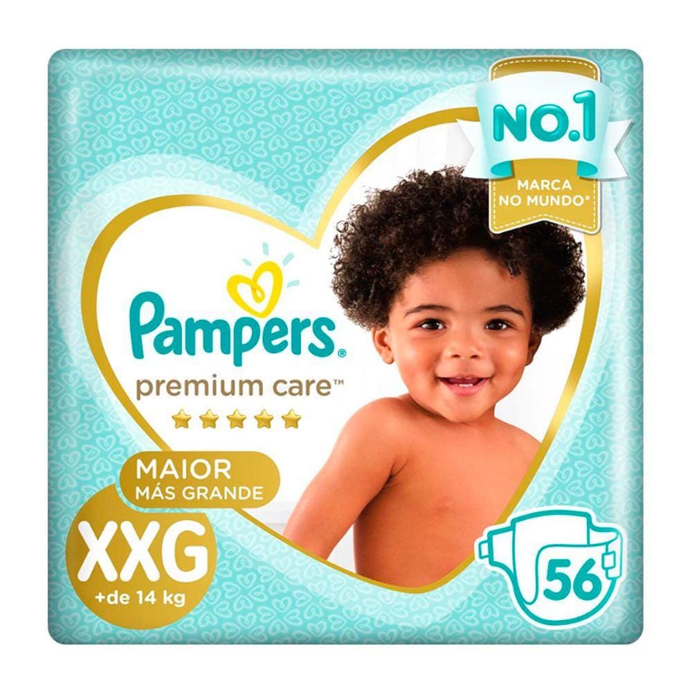 Fralda Pampers Premium Care Tamanho XXG Pacote Hiper 56 Fraldas Descartáveis