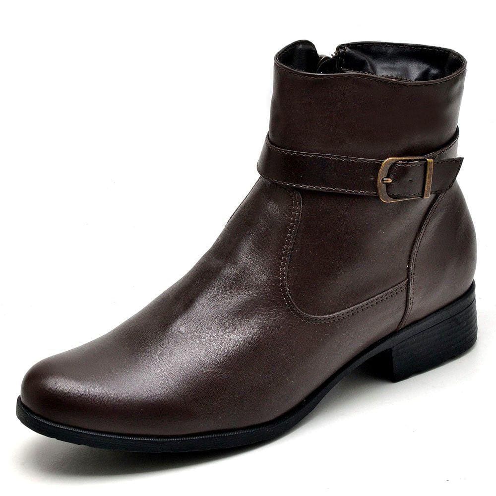Bota Botina Feminina Couro Country Cano Curto JNA SHOES Marrom