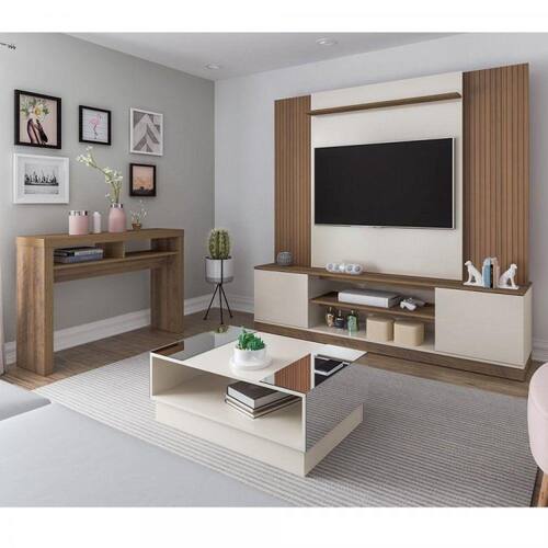 Conjunto para sala de estar Champion com Home, Aparador e Mesa de Centro Artely Pinho com Off WHite Menor preço em Conjunto para sala de estar Champion com Home, Aparador e Mesa de Centro Artely Pinho com Off WHite