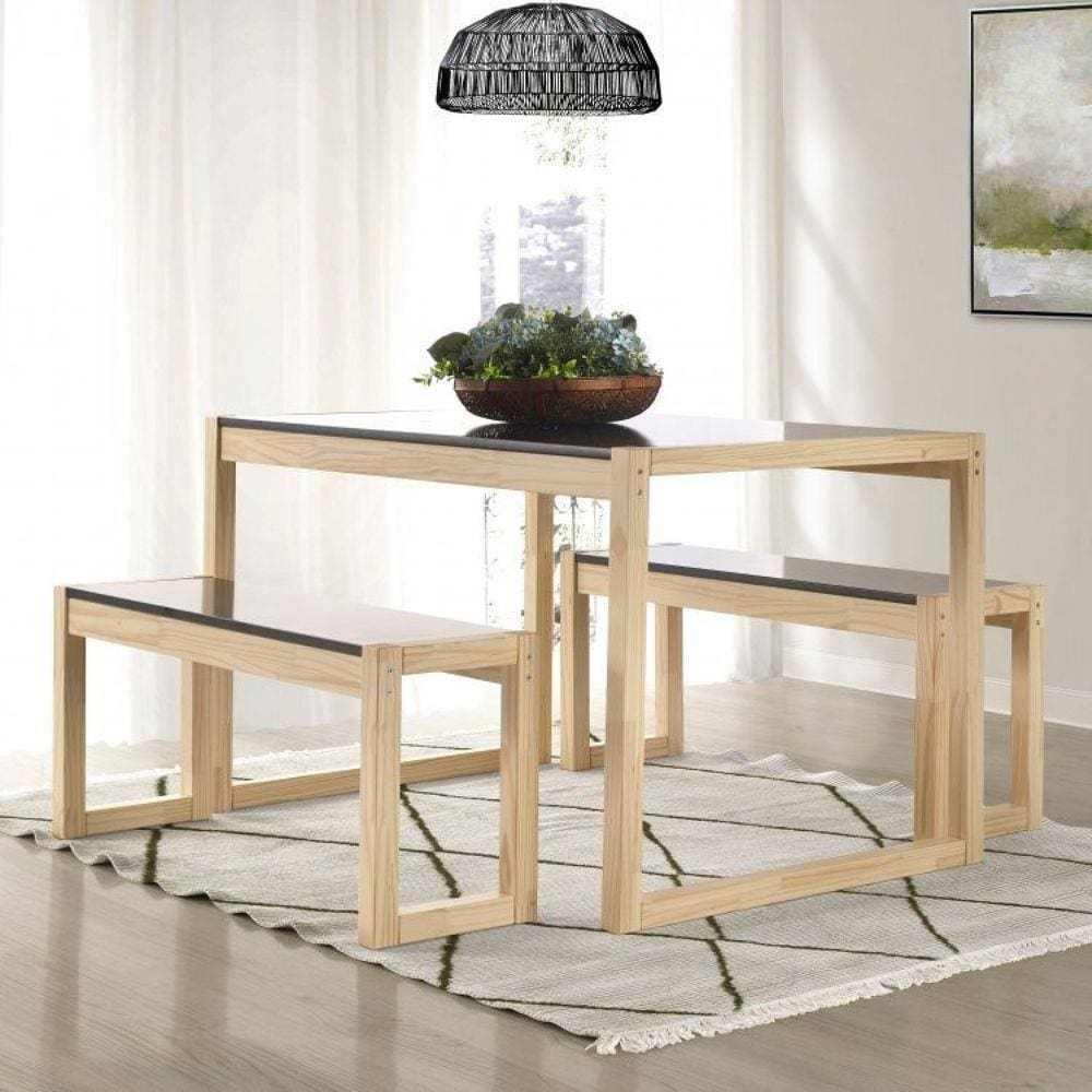 Conjunto Mesa de Jantar e 2 Bancos Madeira Maciça Guará CabeCasa MadeiraMadeira Preto/Natural