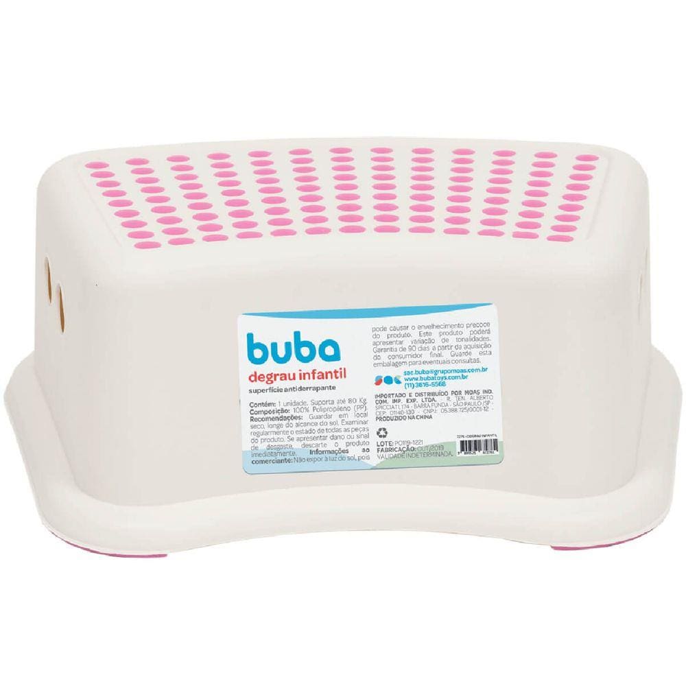 Banquinho 1 Degrau Step Banheiro Buba Infantil Anti Derrapante Branco e Rosa