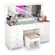 Penteadeira Camarim 9 Gavetas Luxo Com Leds + Banqueta Luxo