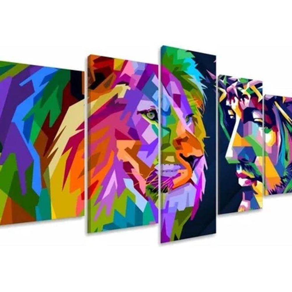 Quadros Decorativos Sala Quarto Natureza Leão Jesus Colorido