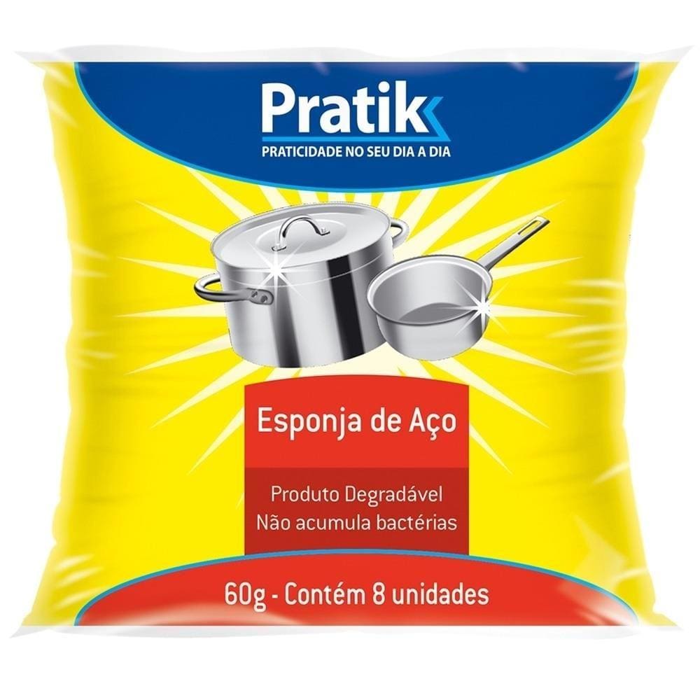 Lã de Aço 60g - 14 embalagens c/ 8 unidades - Pratik