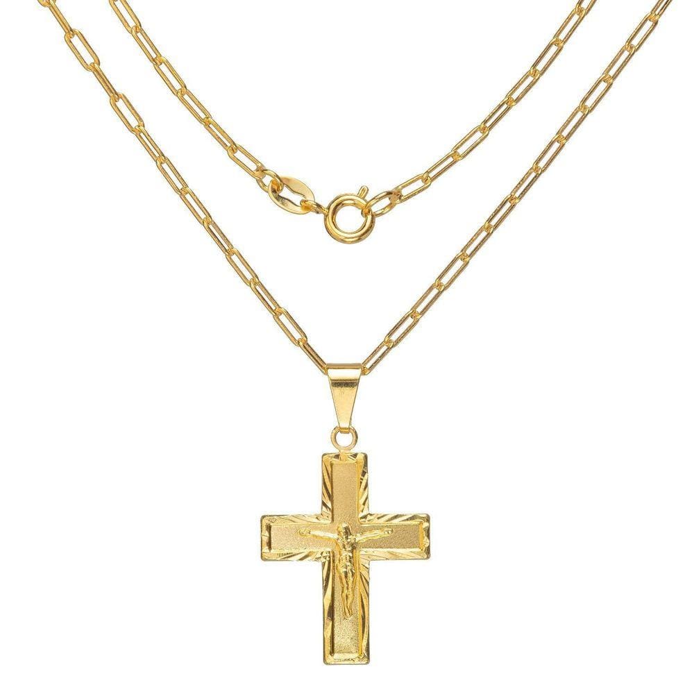 Corrente Masculina 50Cm 2Mm + Cruz Folheada Ouro Cr594