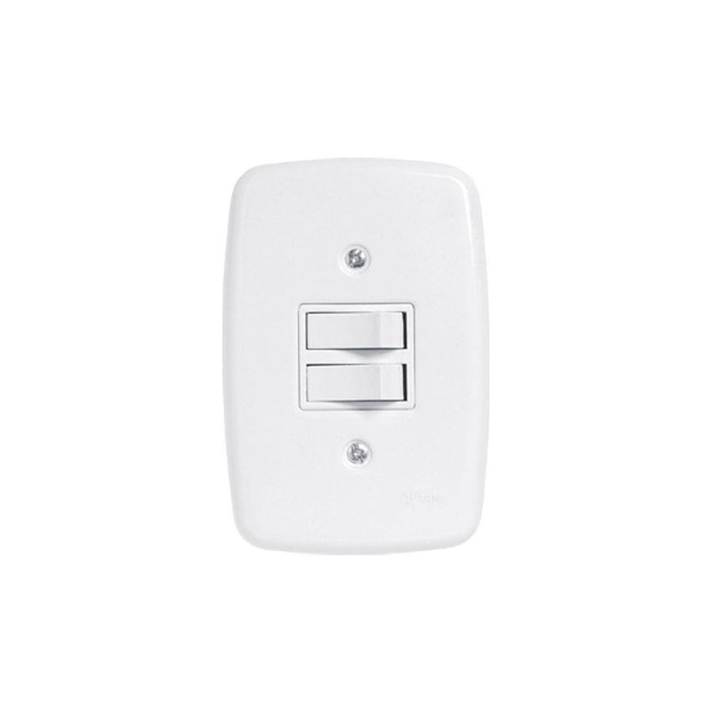 Conjunto 2 interruptores simples de embutir 10A/250V com placa 4x2 branca Pluzie 3202