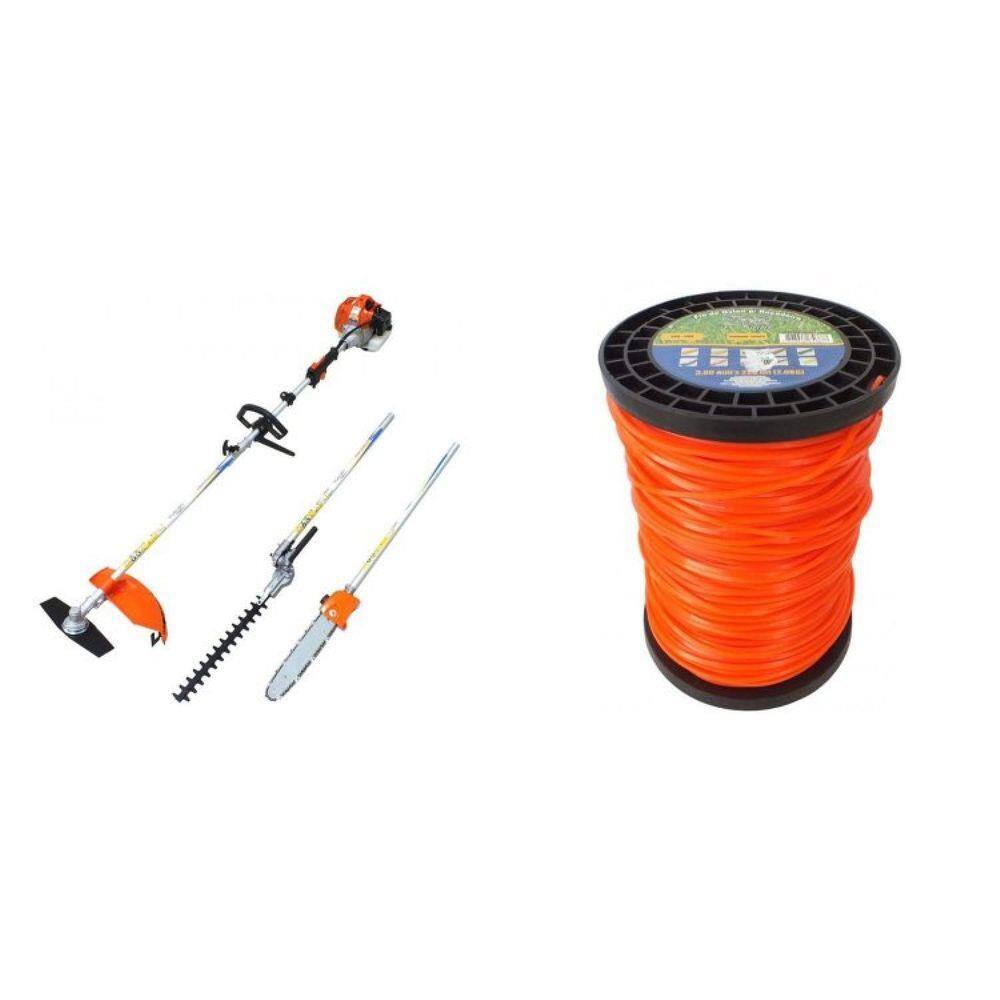 Kit de Roçadeira Lateral Multifuncional e rolo de fio de nylon 3mm 226 Metros Vulcan Trent Laranja
