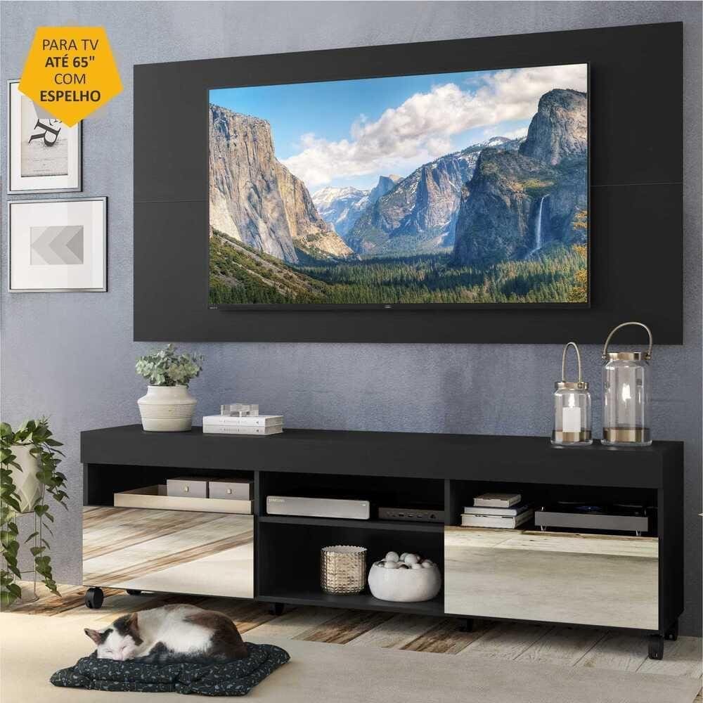 Rack com Espelho, Rodízios e Painel TV 65\" e 2 Portas Londres Multimóveis
