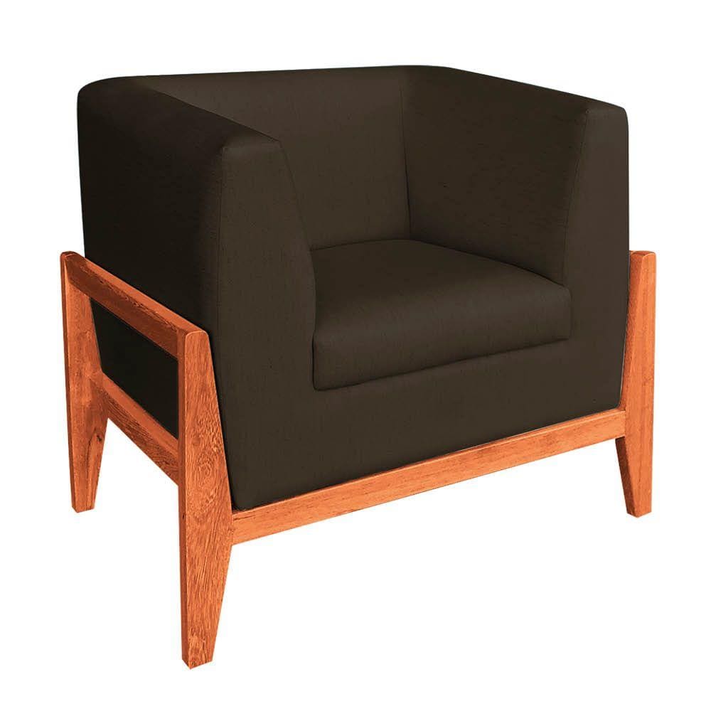 Poltrona Lucy Linho Base Madeira Castanho D`Rossi