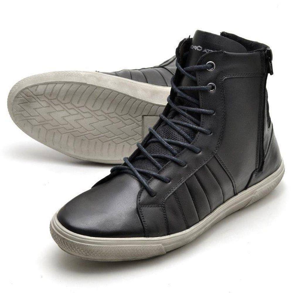 Tênis Masculino Cano Alto Rock Fit Blur em Couro Preto e Amarelo | ROCK FIT