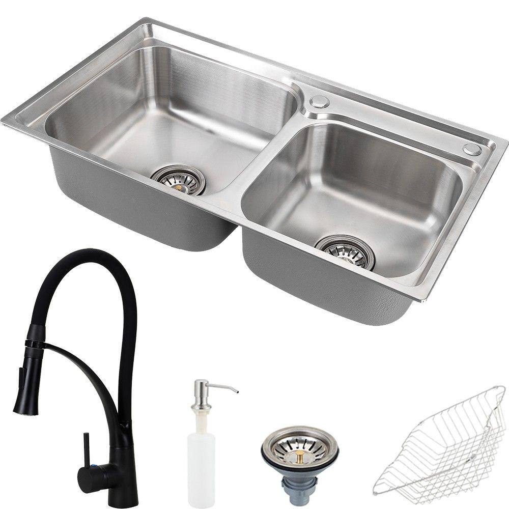 Cuba Para Cozinha Pia Dupla Com Acessórios Ticunas E Torneira Monocomando Gourmet Solimões Matt Pingoo.casa