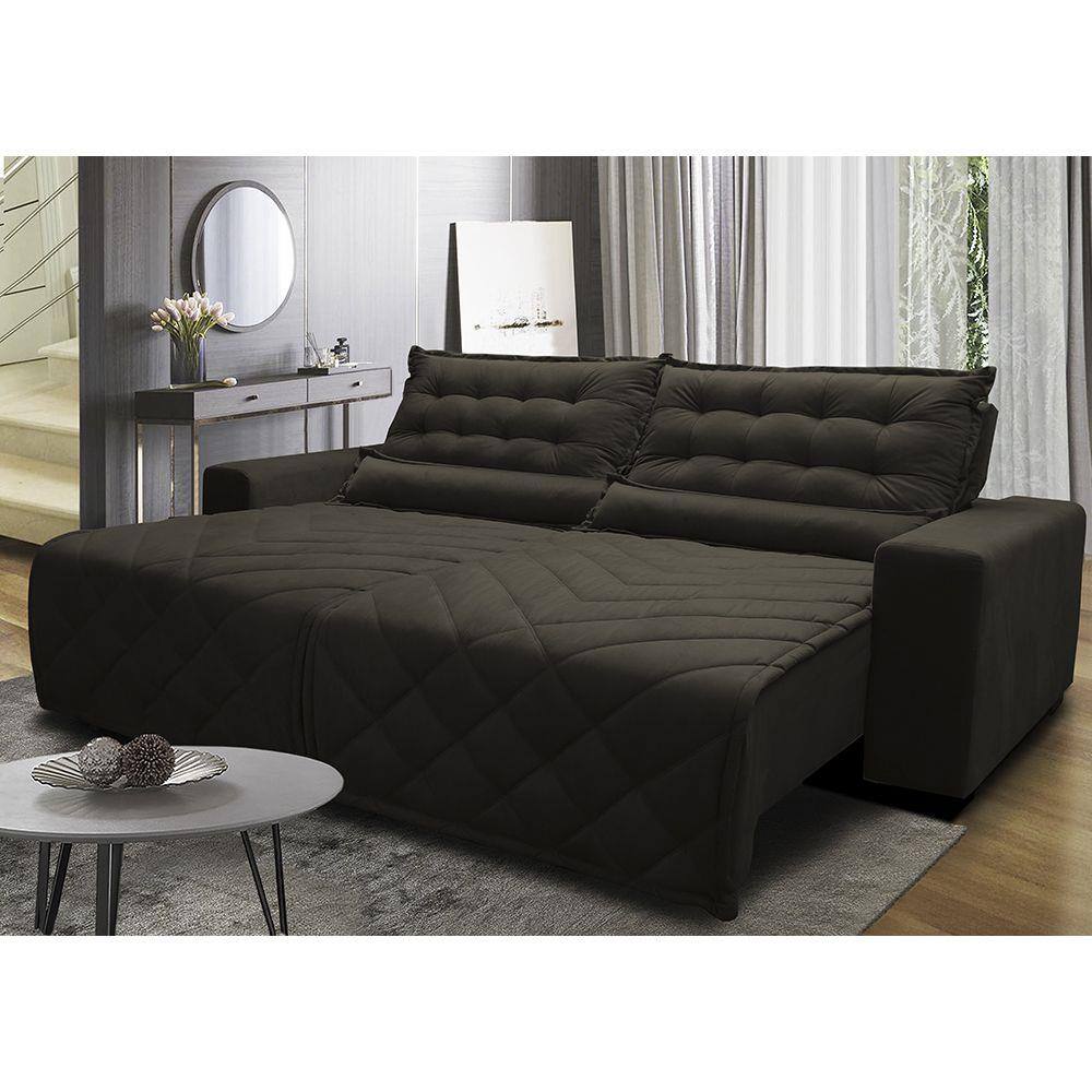 Sofá 2,52m Retrátil e Reclinável com Molas Cama inBox Plus Tecido Suede Velusoft Café