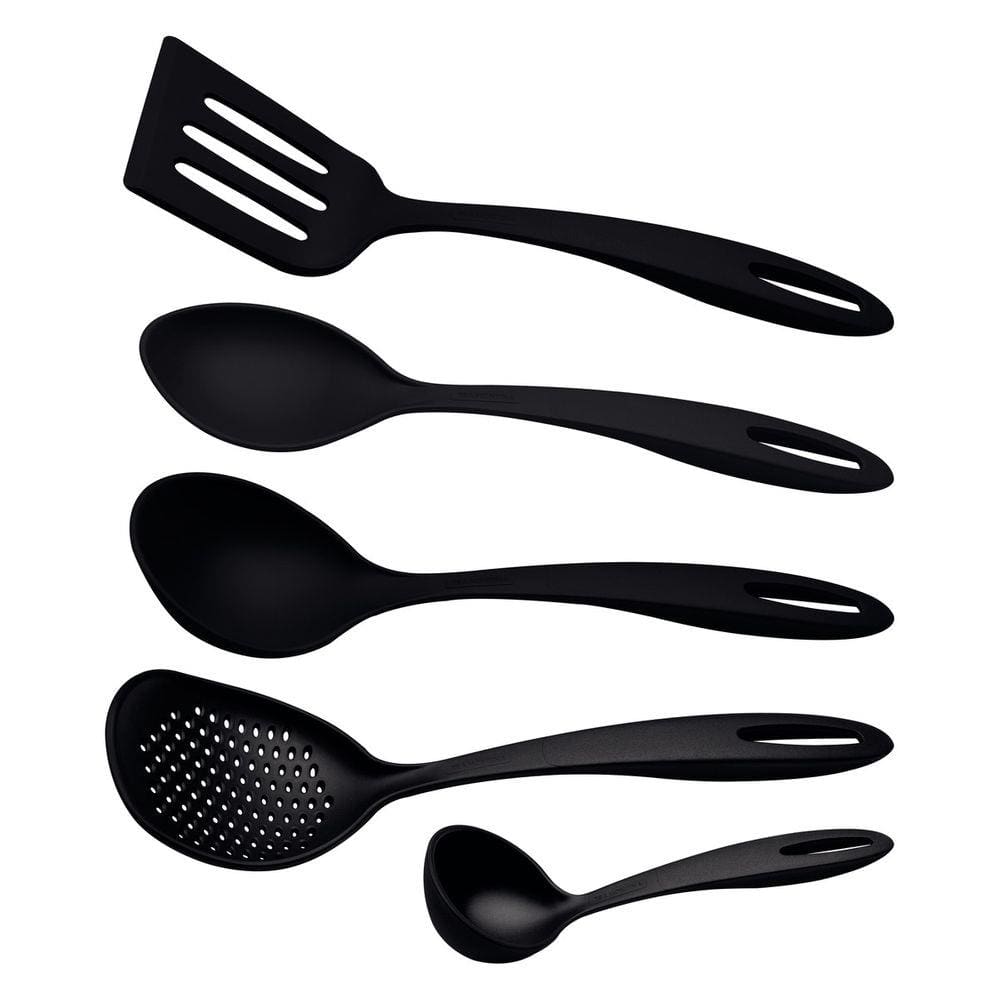 Jogo de Utensílios de Cozinha Tramontina Concha Colher Espatula Escumadeira Ability Preto em Nylon Conjunto 5 Peças
