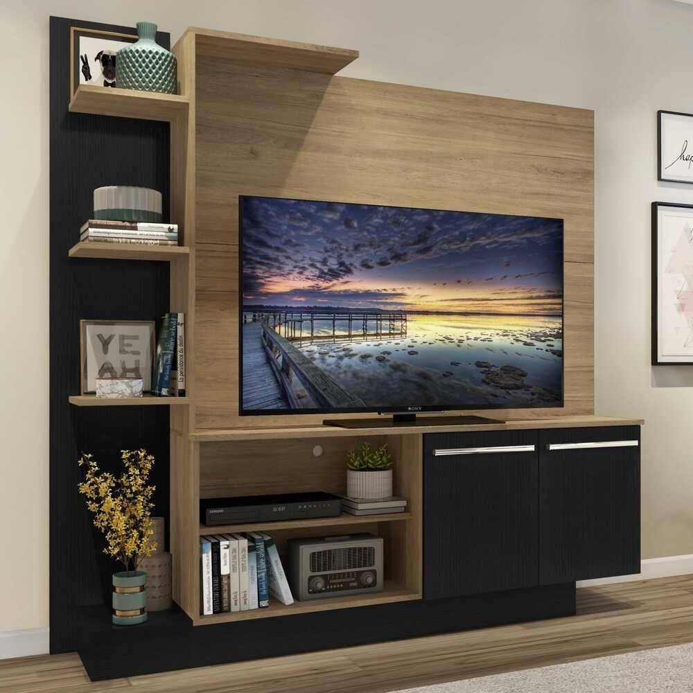 Estante c/ Painel TV 55” e 2 portas Denver Multimóveis Rustic/Preto