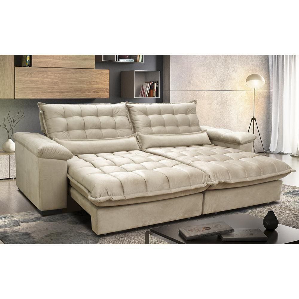 Sofá Retrátil e Reclinável 2,92m com Molas Ensacadas Cama inBox Aconchego Tecido Suede Bege